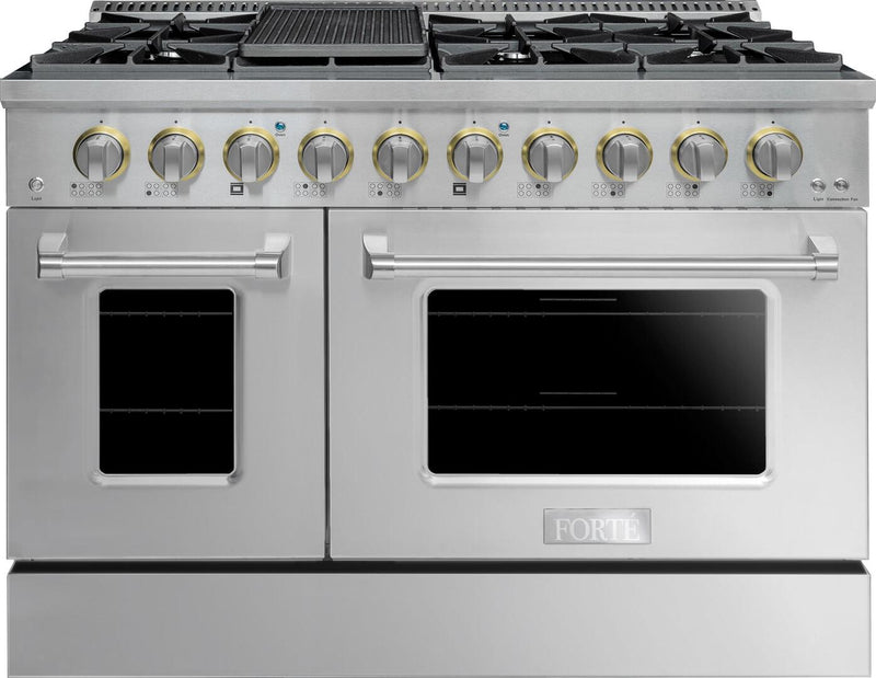 Forte 48-Inch Freestanding All Gas Range, 8 Sealed Burners, Oven & Griddle, in Stainless Steel with Stainless Steel Knobs (FGR488BSS)