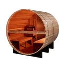 GOLDEN DESIGNS "ZURICH" 4 PERSON BARREL WITH BRONZE PRIVACY VIEW - TRADITIONAL STEAM SAUNA - PACIFIC CEDAR GDI-B024-01 Acrylic Back Wall