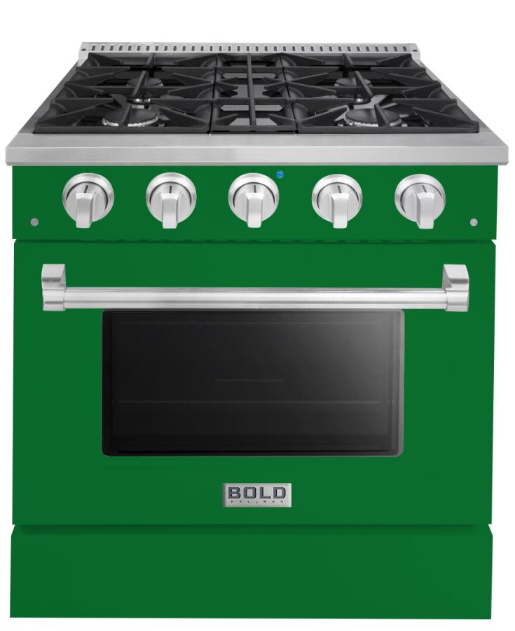 Hallman 30 In. Range with Propane Gas Burners and Electric Oven, Emerald Green with Chrome Trim - Bold Series, HBRDF30CMGN-LP