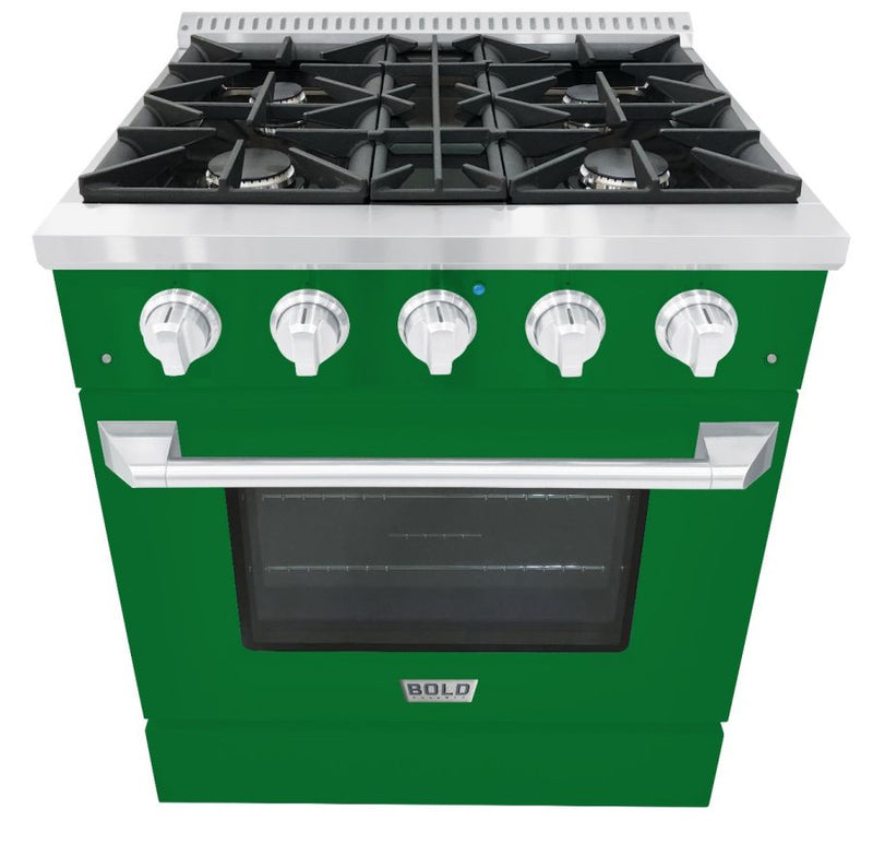 Hallman 30 In. Range with Propane Gas Burners and Electric Oven, Emerald Green with Chrome Trim - Bold Series, HBRDF30CMGN-LP