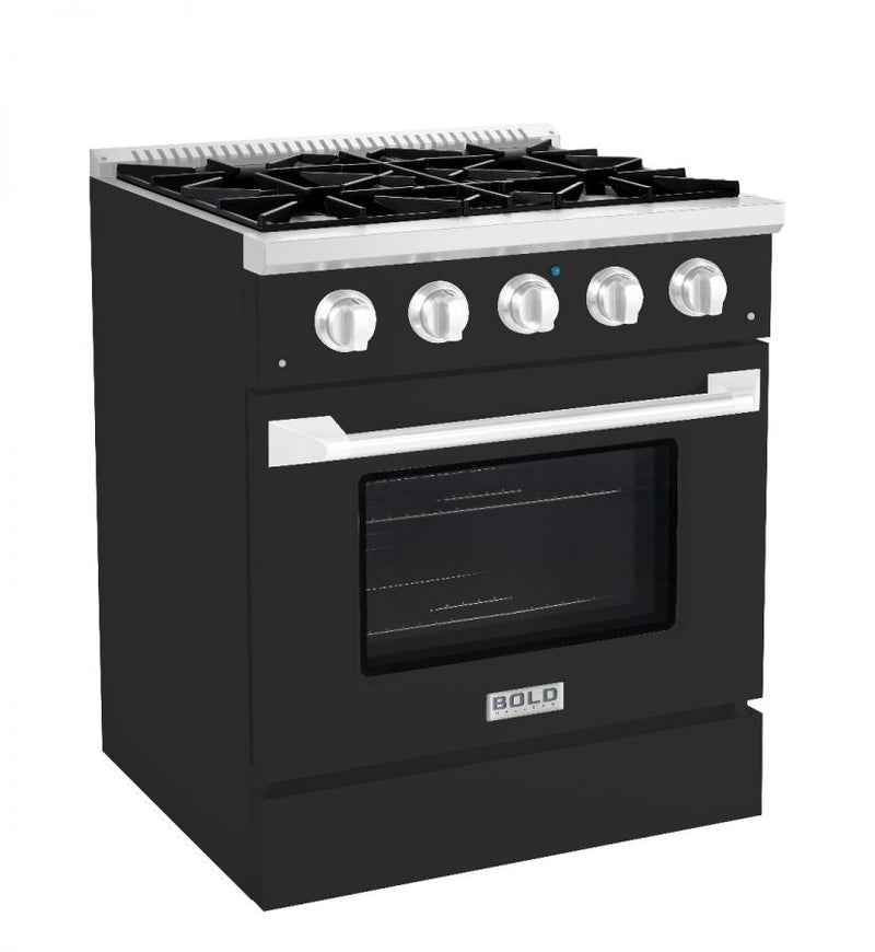 Hallman 30 In. Range with Gas Burners and Electric Oven, Matte Graphite with Chrome Trim - Bold Series, HBRDF30CMMG