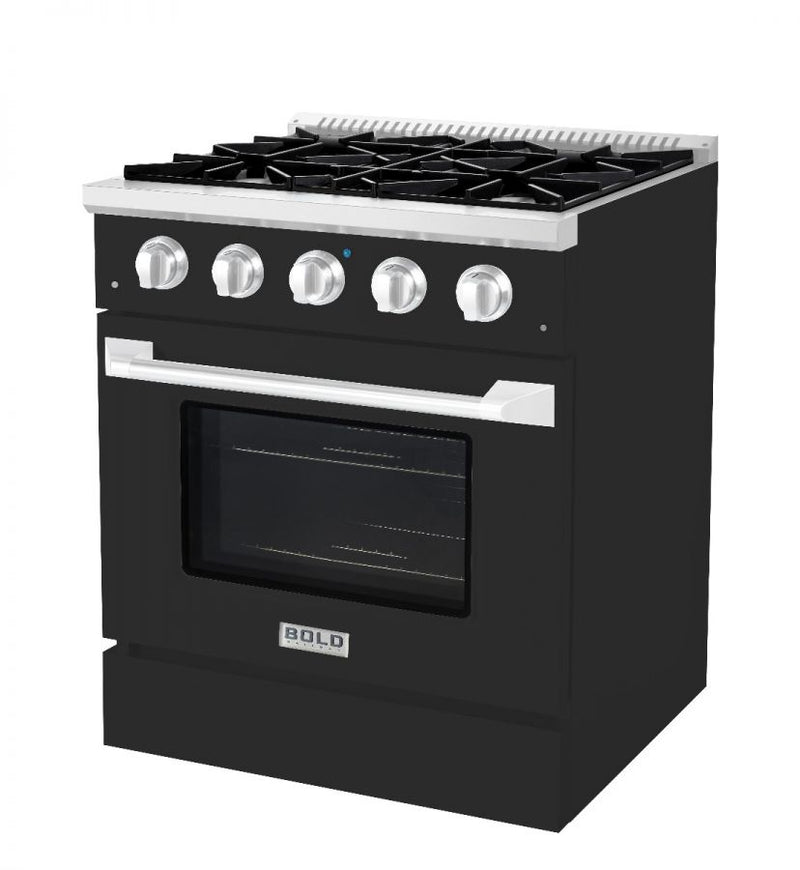 Hallman 30 In. Range with Propane Gas Burners and Electric Oven, Matte Graphite with Chrome Trim - Bold Series, HBRDF30CMMG-LP
