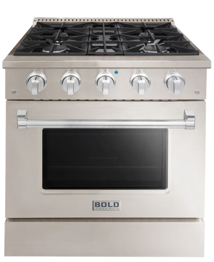 Hallman 30 In. Range with Propane Gas Burners and Electric Oven, Stainless Steel with Chrome Trim - Bold Series, HBRDF30CMSS-LP