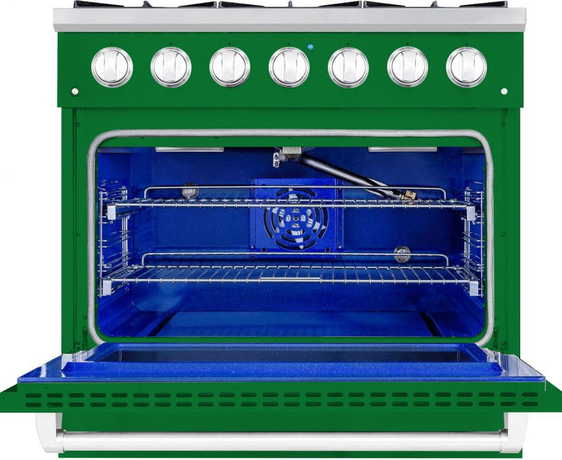 Hallman 36 In. Range with Gas Burners and Electric Oven, Emerald Green with Chrome Trim - Bold Series, HBRDF36CMGN