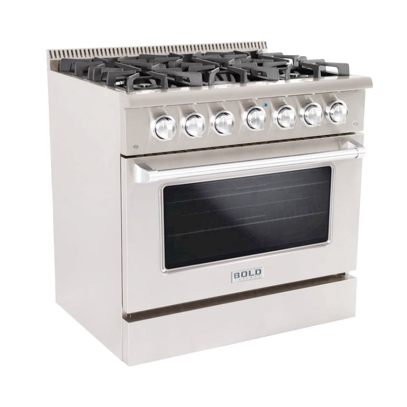 Hallman 36 In. Range with Gas Burners and Electric Oven, Stainless Steel with Chrome Trim - Bold Series, HBRDF36CMSS