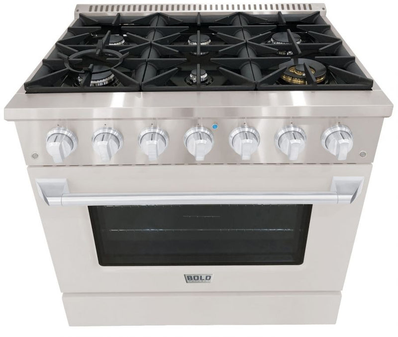 Hallman 36 In. Range with Gas Burners and Electric Oven, Stainless Steel with Chrome Trim - Bold Series, HBRDF36CMSS