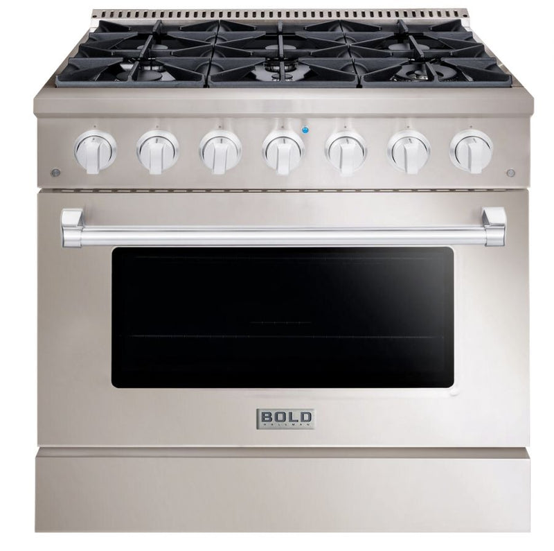 Hallman 36 In. Range with Propane Gas Burners and Electric Oven, Stainless Steel with Chrome Trim - Bold Series, HBRDF36CMSS-LP
