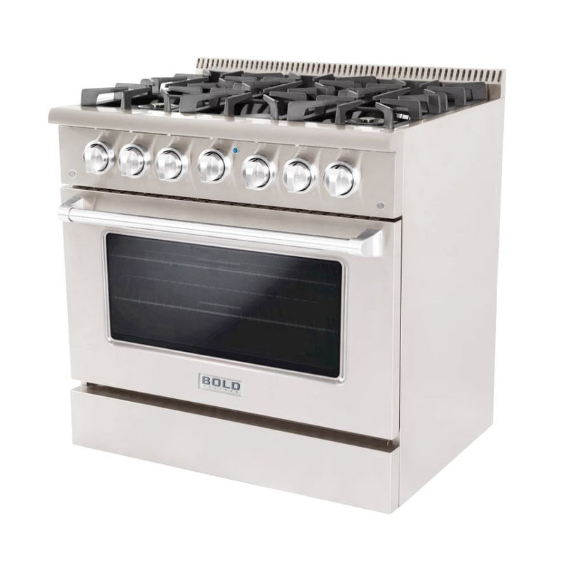 Hallman 36 In. Range with Propane Gas Burners and Electric Oven, Stainless Steel with Chrome Trim - Bold Series, HBRDF36CMSS-LP