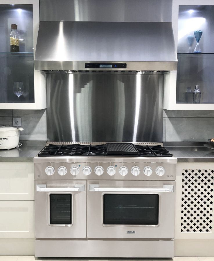Hallman 48 In. Range with Gas Burners and Electric Oven, Stainless Steel with Chrome Trim - Bold Series, HBRDF48CMSS