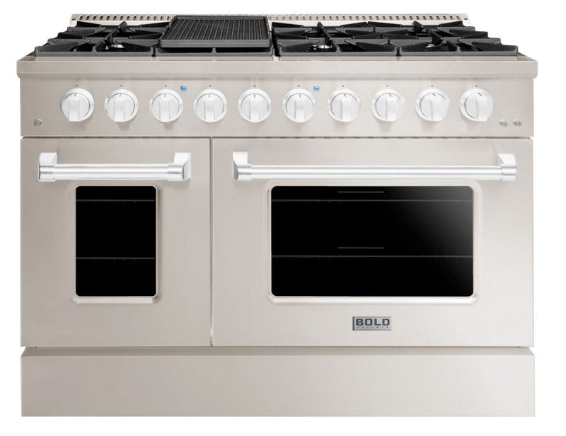 Hallman 48 In. Propane Gas Range, Stainless Steel with Chrome Trim - Bold Series, HBRG48CMSS-LP