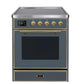 ILVE - Majestic II Series - 30 Inch Electric Freestanding Single Oven Range (UMI30NE3) - Blue Grey Brass