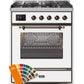 ILVE 30" Majestic II Series Gas Burner and Electric Oven Range with 5 Sealed Burners (UM30DNE3) - Matte Graphite with Bronze Trim