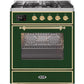 ILVE 30" Majestic II Series Gas Burner and Electric Oven Range with 5 Sealed Burners (UM30DNE3) - Emerald Green with Brass Trim