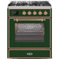 ILVE 30" Majestic II Series Gas Burner and Electric Oven Range with 5 Sealed Burners (UM30DNE3) - Emerald Green with Copper Trim