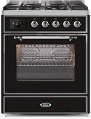 ILVE 30" Majestic II Series Gas Burner and Electric Oven Range with 5 Sealed Burners (UM30DNE3) - Glossy Black with Chrome Trim