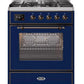 ILVE 30" Majestic II Series Gas Burner and Electric Oven Range with 5 Sealed Burners (UM30DNE3) - Midnight Blue with Brass Trim