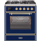 ILVE 30" Majestic II Series Gas Burner and Electric Oven Range with 5 Sealed Burners (UM30DNE3) - Midnight Blue with Bronze Trim