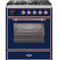 ILVE 30" Majestic II Series Gas Burner and Electric Oven Range with 5 Sealed Burners (UM30DNE3) - Midnight Blue with Copper Trim