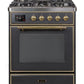 ILVE 30" Majestic II Series Gas Burner and Electric Oven Range with 5 Sealed Burners (UM30DNE3) - Matte Graphite with Brass Trim