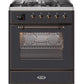 ILVE 30" Majestic II Series Gas Burner and Electric Oven Range with 5 Sealed Burners (UM30DNE3) - Matte Graphite with Bronze Trim