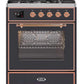 ILVE 30" Majestic II Series Gas Burner and Electric Oven Range with 5 Sealed Burners (UM30DNE3) - Matte Graphite with Copper Trim