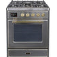 ILVE 30" Majestic II Series Gas Burner and Electric Oven Range with 5 Sealed Burners (UM30DNE3) - Stainless Steel with Brass Trim