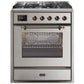 ILVE 30" Majestic II Series Gas Burner and Electric Oven Range with 5 Sealed Burners (UM30DNE3) - Stainless Steel with Bronze Trim