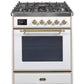 ILVE 30" Majestic II Series Gas Burner and Electric Oven Range with 5 Sealed Burners (UM30DNE3) - White with Brass Trim