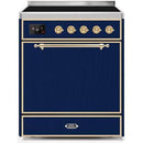 ILVE - Majestic II Series - 30 Inch Electric Freestanding Range (UMI30QNE3) - Midnight Blue with Brass Trim