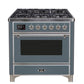 ILVE 36 Inch Majestic II Series Dual Fuel Natural Gas Range with 6 Burners and Griddle with 3.5 cu. ft. Oven Capacity TFT Oven Control Display UM09FDNS3