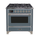 ILVE 36 Inch Majestic II Series Dual Fuel Natural Gas Range with 6 Burners and Griddle with 3.5 cu. ft. Oven Capacity TFT Oven Control Display UM09FDNS3