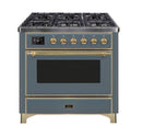 ILVE 36 Inch Majestic II Series Dual Fuel Natural Gas Range with 6 Burners and Griddle with 3.5 cu. ft. Oven Capacity TFT Oven Control Display UM09FDNS3