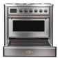 ILVE 36 Inch Majestic II Series Dual Fuel Natural Gas Range with 6 Burners and Griddle with 3.5 cu. ft. Oven Capacity TFT Oven Control Display UM09FDNS3