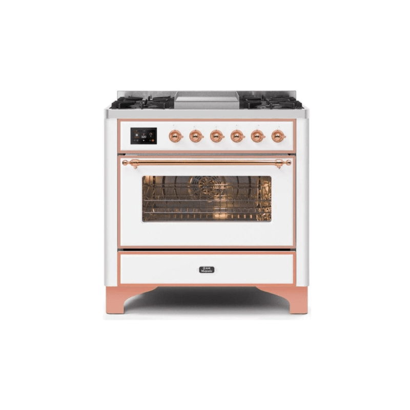 ILVE 36 Inch Majestic II Series Dual Fuel Natural Gas Range with 6 Burners and Griddle with 3.5 cu. ft. Oven Capacity TFT Oven Control Display UM09FDNS3