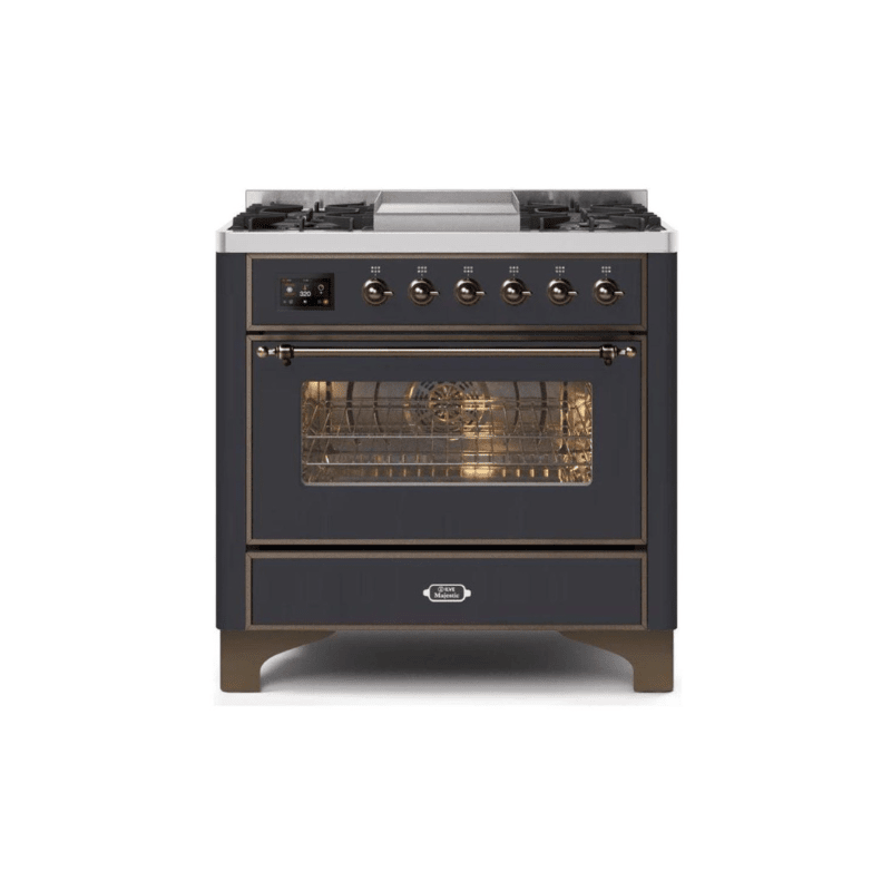 ILVE 36 Inch Majestic II Series Dual Fuel Natural Gas Range with 6 Burners and Griddle with 3.5 cu. ft. Oven Capacity TFT Oven Control Display UM09FDNS3