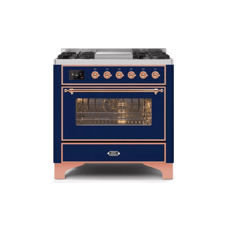 ILVE 36 Inch Majestic II Series Dual Fuel Natural Gas Range with 6 Burners and Griddle with 3.5 cu. ft. Oven Capacity TFT Oven Control Display UM09FDNS3