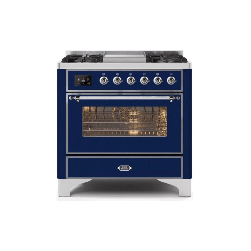 ILVE 36 Inch Majestic II Series Dual Fuel Natural Gas Range with 6 Burners and Griddle with 3.5 cu. ft. Oven Capacity TFT Oven Control Display UM09FDNS3