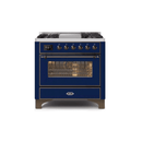 ILVE 36 Inch Majestic II Series Dual Fuel Natural Gas Range with 6 Burners and Griddle with 3.5 cu. ft. Oven Capacity TFT Oven Control Display UM09FDNS3