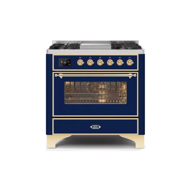 ILVE 36 Inch Majestic II Series Dual Fuel Natural Gas Range with 6 Burners and Griddle with 3.5 cu. ft. Oven Capacity TFT Oven Control Display UM09FDNS3