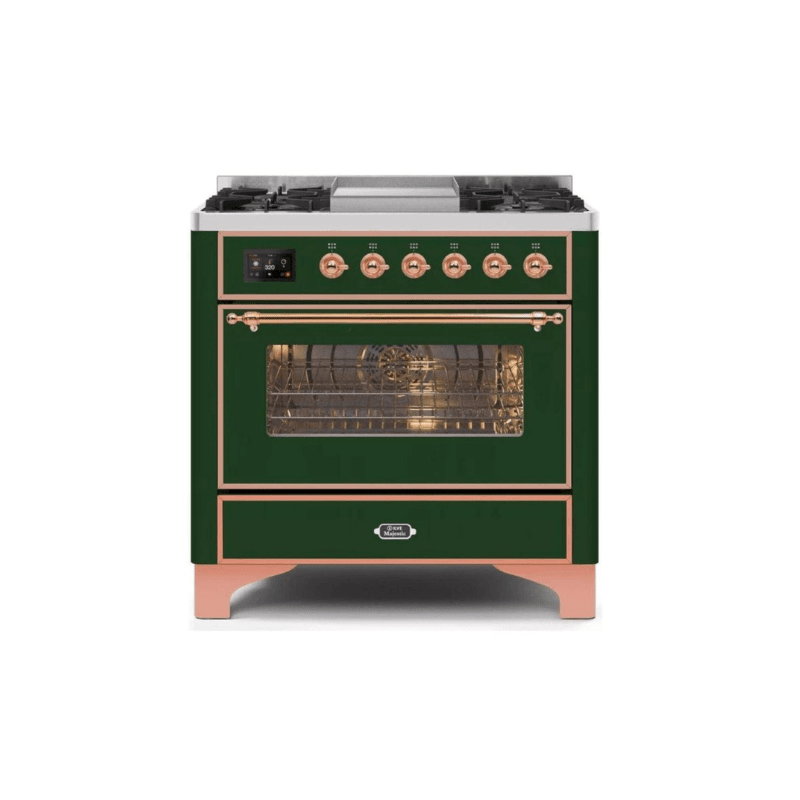 ILVE 36 Inch Majestic II Series Dual Fuel Natural Gas Range with 6 Burners and Griddle with 3.5 cu. ft. Oven Capacity TFT Oven Control Display UM09FDNS3