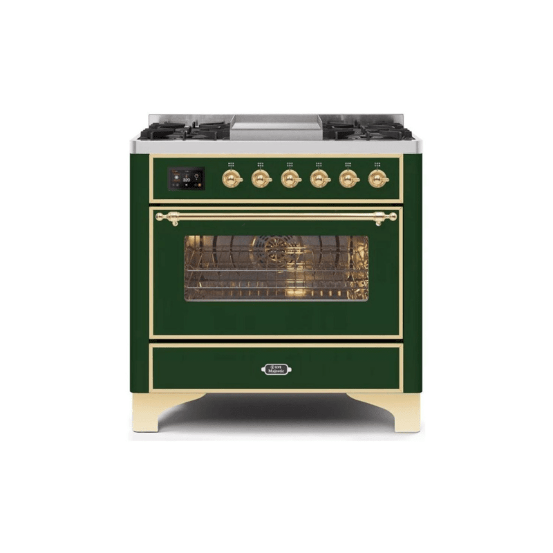 ILVE 36 Inch Majestic II Series Dual Fuel Natural Gas Range with 6 Burners and Griddle with 3.5 cu. ft. Oven Capacity TFT Oven Control Display UM09FDNS3