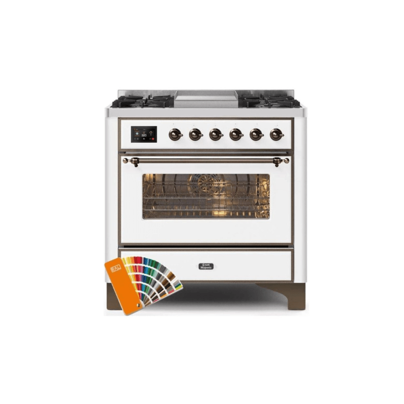 ILVE 36 Inch Majestic II Series Dual Fuel Natural Gas Range with 6 Burners and Griddle with 3.5 cu. ft. Oven Capacity TFT Oven Control Display UM09FDNS3