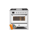 ILVE 36 Inch Majestic II Series Dual Fuel Natural Gas Range with 6 Burners and Griddle with 3.5 cu. ft. Oven Capacity TFT Oven Control Display UM09FDNS3