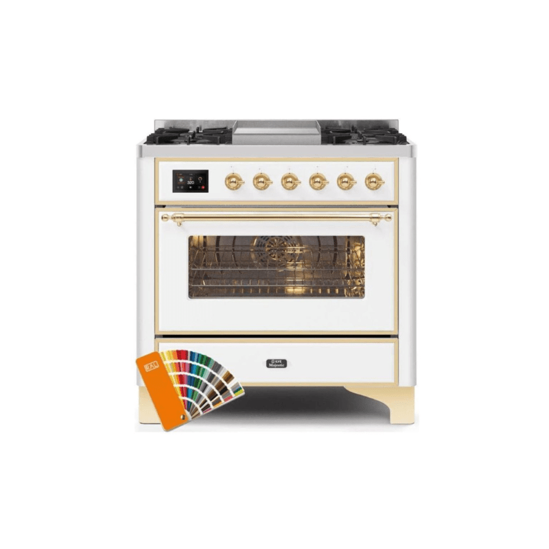 ILVE 36 Inch Majestic II Series Dual Fuel Natural Gas Range with 6 Burners and Griddle with 3.5 cu. ft. Oven Capacity TFT Oven Control Display UM09FDNS3