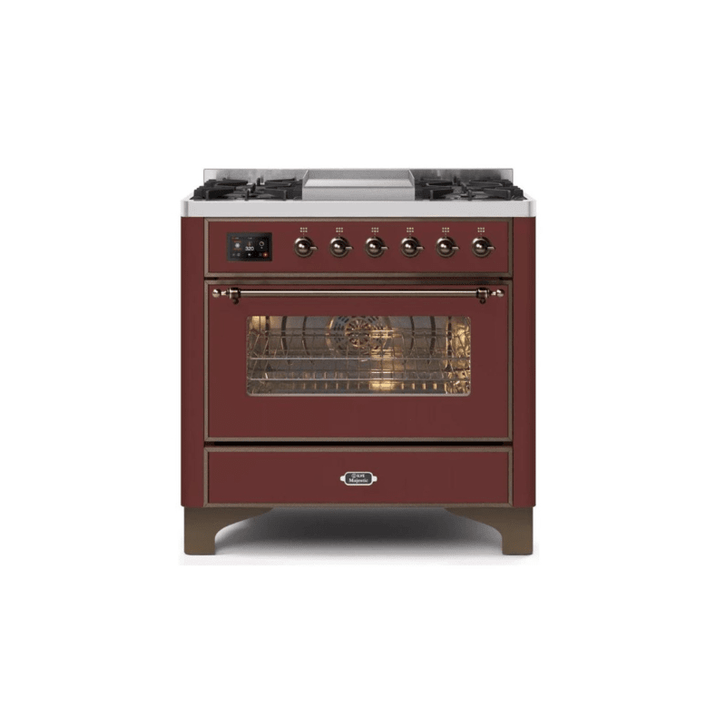 ILVE 36 Inch Majestic II Series Dual Fuel Natural Gas Range with 6 Burners and Griddle with 3.5 cu. ft. Oven Capacity TFT Oven Control Display UM09FDNS3