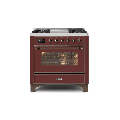 ILVE 36 Inch Majestic II Series Dual Fuel Natural Gas Range with 6 Burners and Griddle with 3.5 cu. ft. Oven Capacity TFT Oven Control Display UM09FDNS3
