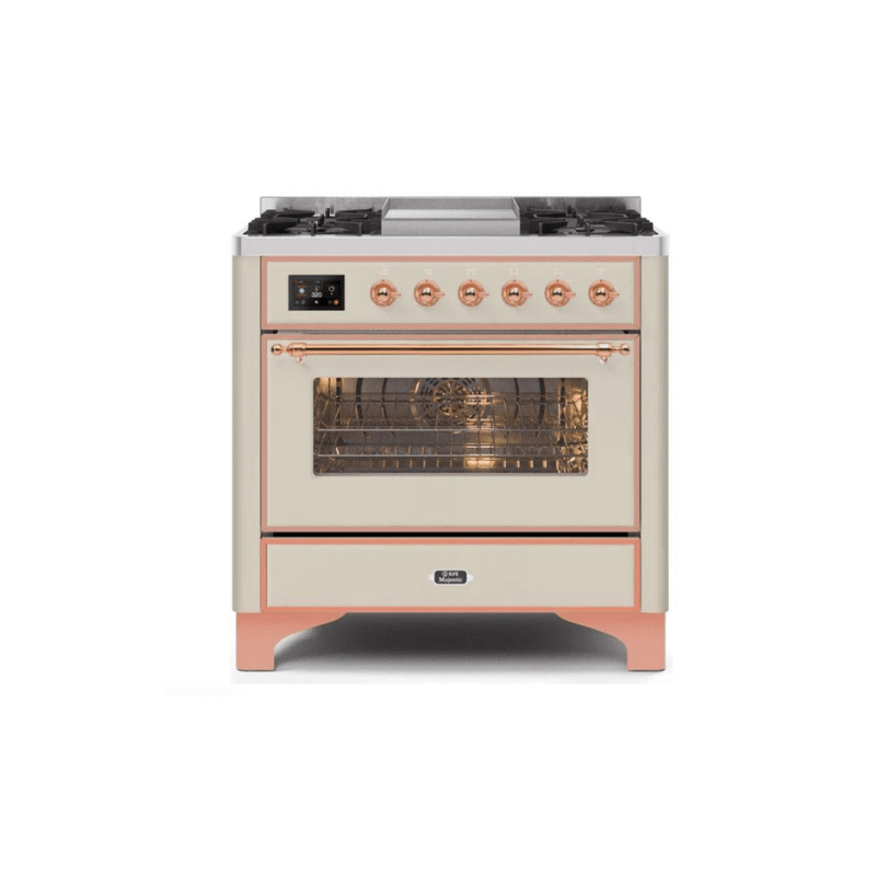 ILVE 36 Inch Majestic II Series Dual Fuel Natural Gas Range with 6 Burners and Griddle with 3.5 cu. ft. Oven Capacity TFT Oven Control Display UM09FDNS3