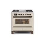 ILVE 36 Inch Majestic II Series Dual Fuel Natural Gas Range with 6 Burners and Griddle with 3.5 cu. ft. Oven Capacity TFT Oven Control Display UM09FDNS3