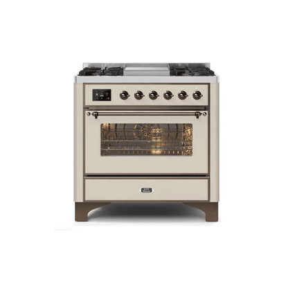 ILVE 36 Inch Majestic II Series Dual Fuel Natural Gas Range with 6 Burners and Griddle with 3.5 cu. ft. Oven Capacity TFT Oven Control Display UM09FDNS3