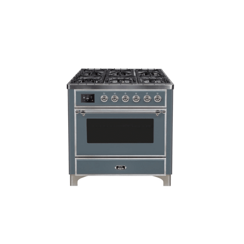 ILVE 36 Inch Majestic II Series Dual Fuel Natural Gas Range with 6 Burners and Griddle with 3.5 cu. ft. Oven Capacity TFT Oven Control Display UM09FDNS3